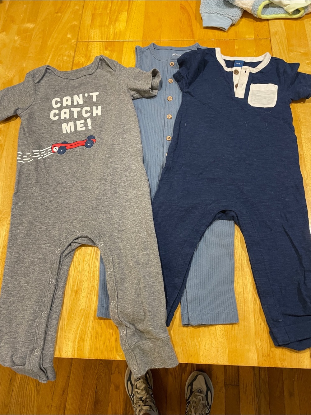 Cat & Jack Navy and Heather Gray Baby One-Piece Footies, Set of 2